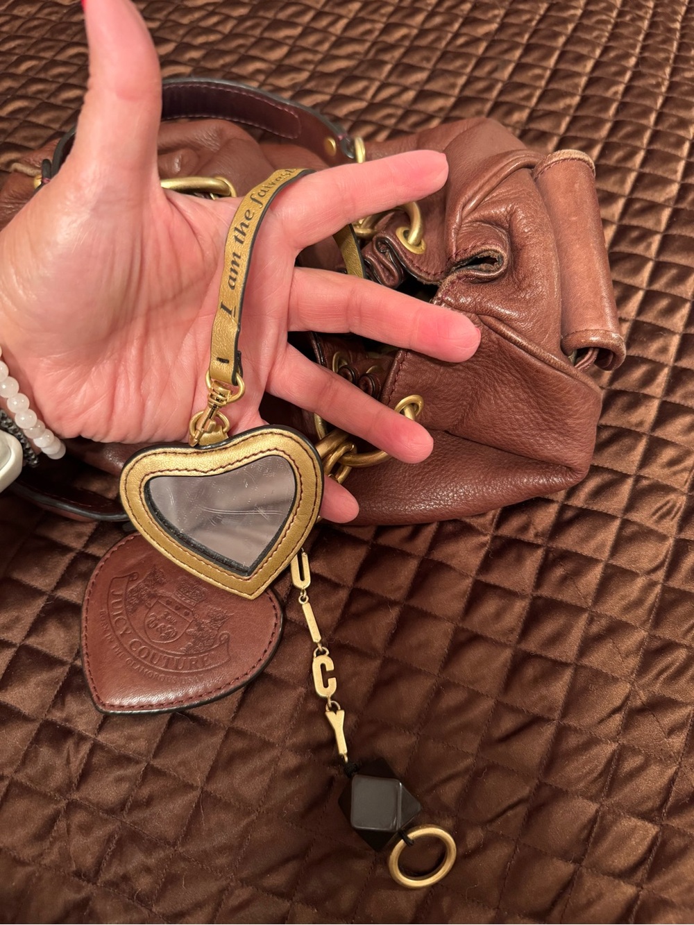 Vintage Juicy Coture Brown Leather Chain-Handle Women's Hobo Shoulder Bag - Picture 12 of 14